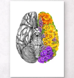 Codex Anatomicus Brain Anatomy^Anatomical brain with flowers - White