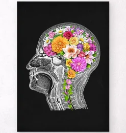 Codex Anatomicus Brain Anatomy^Anatomical brain with flowers II - Black