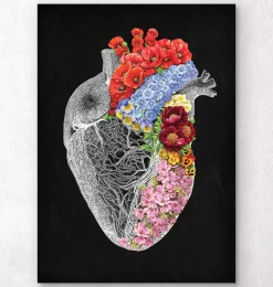 Codex Anatomicus Heart Anatomy^Anatomical heart with flowers - Black