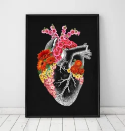 Codex Anatomicus Heart Anatomy^Anatomical heart with flowers II - Black