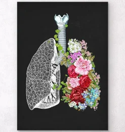 Codex Anatomicus Lungs Anatomy^Anatomical lungs with flowers - Black