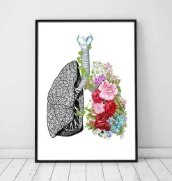 Codex Anatomicus Lungs Anatomy^Anatomical lungs with flowers - White