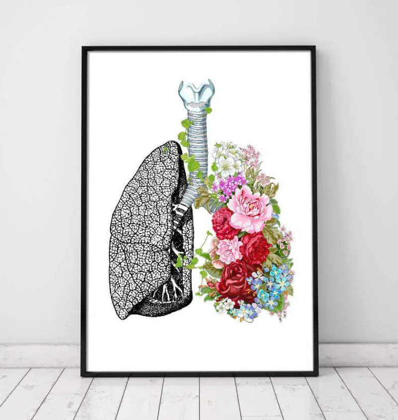 Codex Anatomicus Lungs Anatomy^Anatomical lungs with flowers - White
