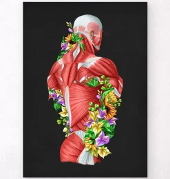 Codex Anatomicus Full Body Anatomy^Back muscles in motion - Floral - Black
