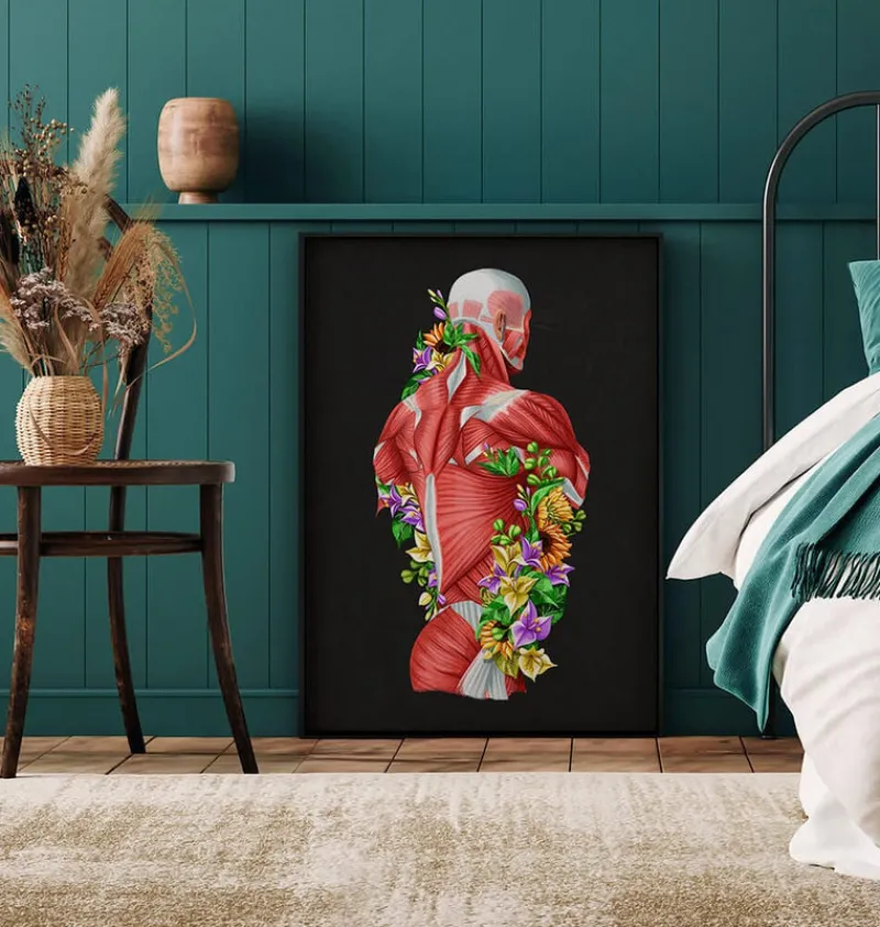 Codex Anatomicus Full Body Anatomy^Back muscles in motion - Floral - Black