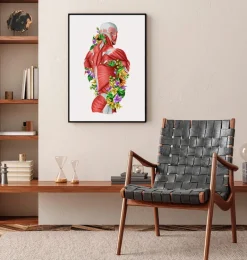 Codex Anatomicus Full Body Anatomy^Back muscles in motion - Floral - White