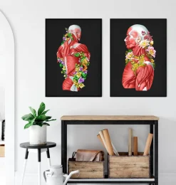 Codex Anatomicus Full Body Anatomy^Back muscles in motion - Floral - Black