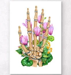 Codex Anatomicus Skull & Skeleton | Hands & Legs^Bones of a hand - Floral - White