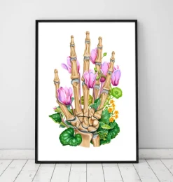 Codex Anatomicus Skull & Skeleton | Hands & Legs^Bones of a hand - Floral - White