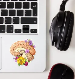 Codex Anatomicus Stickers^Brain side anatomy sticker - Floral