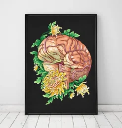 Codex Anatomicus Brain Anatomy^Brain with flowers - Black