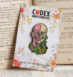Codex Anatomicus Enamel Pins^Facial muscles and skull with flowers - Enamel pin