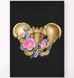 Codex Anatomicus Skull & Skeleton^Female pelvis anatomy - Floral - Black