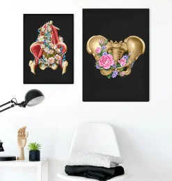 Codex Anatomicus Skull & Skeleton^Female pelvis anatomy - Floral - Black