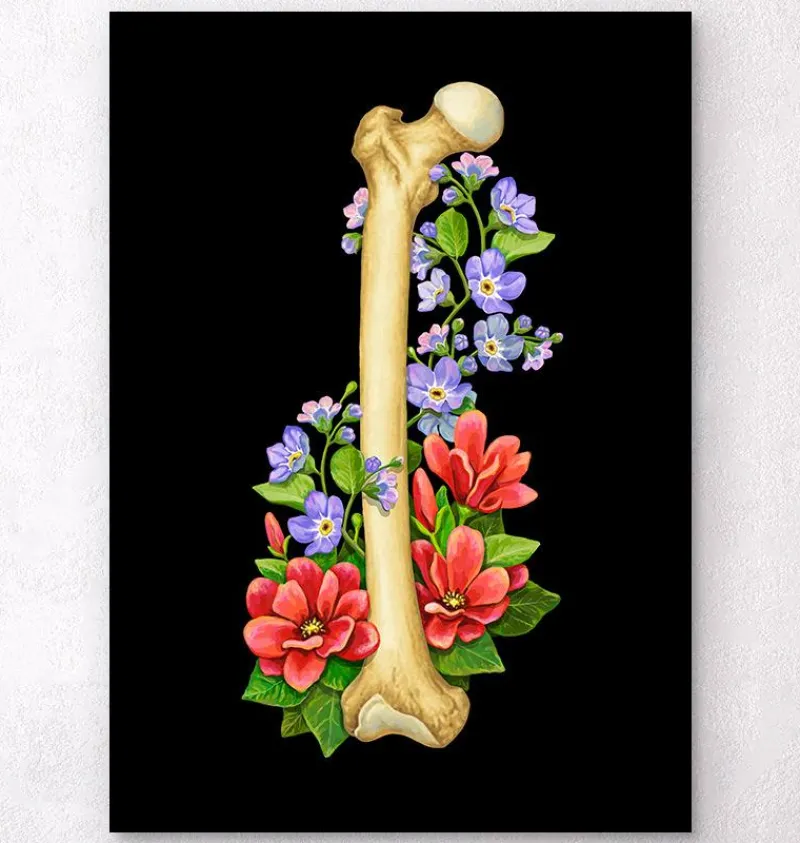 Codex Anatomicus Skull & Skeleton^Femur anatomy - Floral - Black