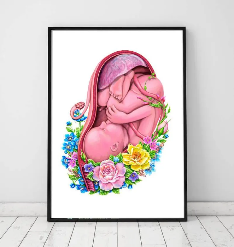 Codex Anatomicus Obstetrics & Gynecology^Fetus in a womb - Floral - White