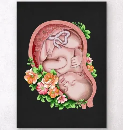 Codex Anatomicus Obstetrics & Gynecology^Fetus in a womb II - Floral - Black