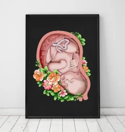 Codex Anatomicus Obstetrics & Gynecology^Fetus in a womb II - Floral - Black