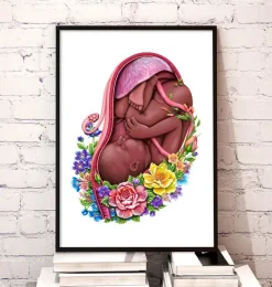 Codex Anatomicus Obstetrics & Gynecology^Fetus with flowers - Dark skin tone