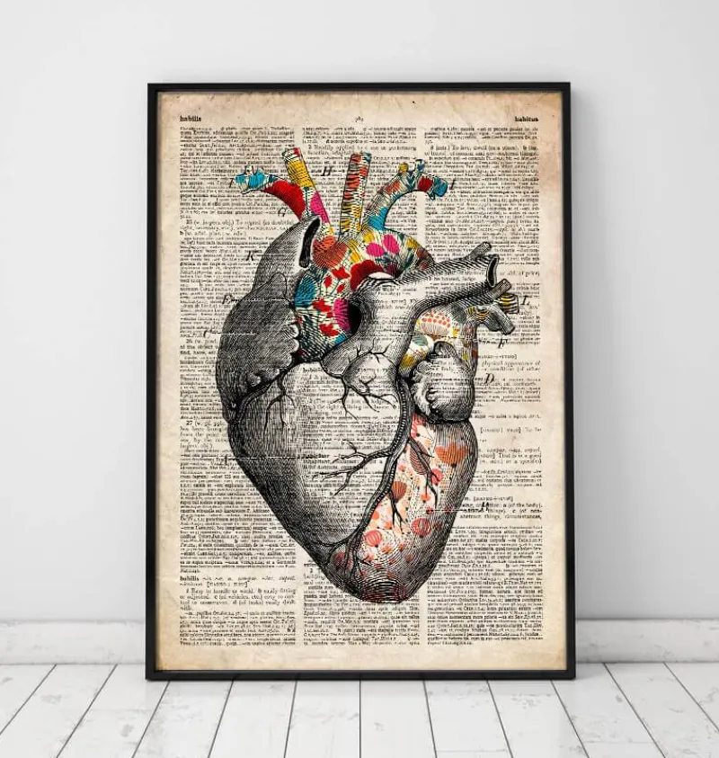 Codex Anatomicus Heart Anatomy^Floral pattern heart art - Old dictionary page