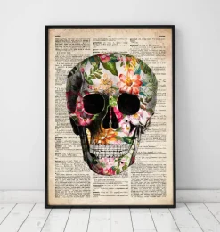Codex Anatomicus Skull & Skeleton^Floral skull art print - Old dictionary