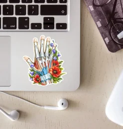 Codex Anatomicus Stickers^Hand anatomy sticker - Floral