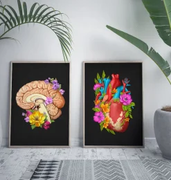 Codex Anatomicus Heart Anatomy^Heart anatomy IV - Floral - Black