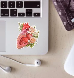 Codex Anatomicus Stickers^Heart anatomy sticker - Floral