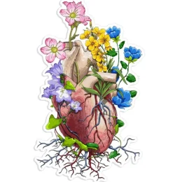 Codex Anatomicus Stickers^Heart anatomy sticker III - Floral
