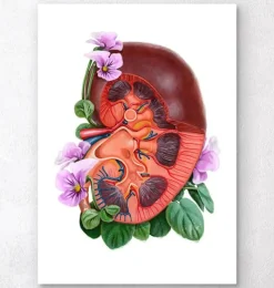 Codex Anatomicus Kidney & Liver^Kidney anatomy - Floral - White