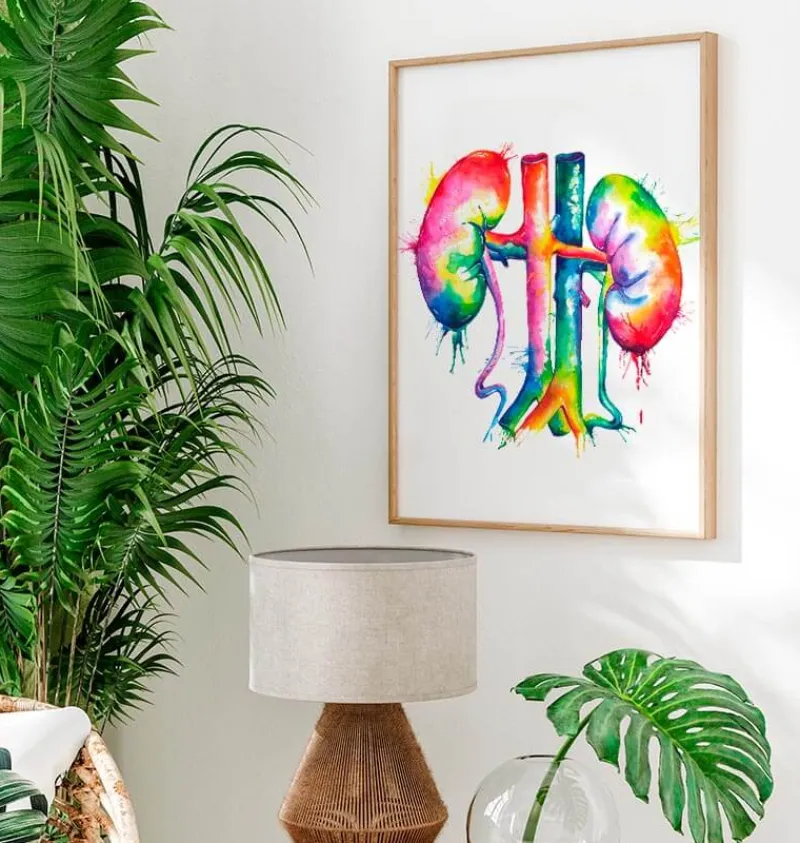 Codex Anatomicus Kidney & Liver^Kidneys anatomy art - Watercolor splash