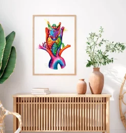 Codex Anatomicus Various Organs^Larynx, Thyroid and Aorta - Watercolor splash anatomy art