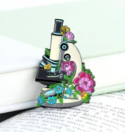 Codex Anatomicus Enamel Pins^Microscope with flowers - Enamel pin