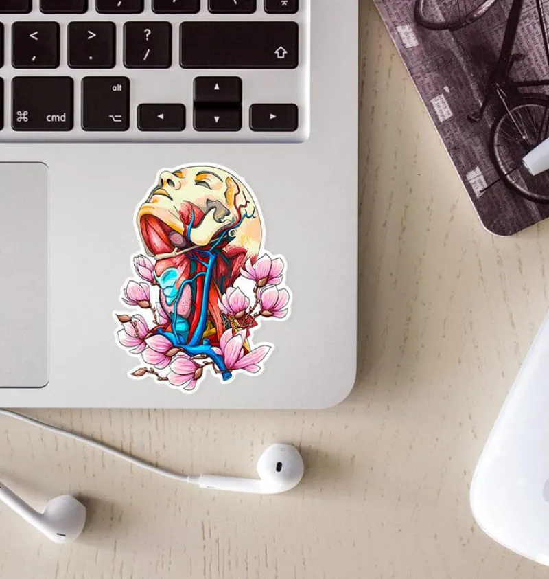 Codex Anatomicus Stickers^Neck veins & arteries sticker - Floral