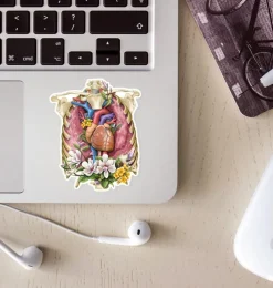 Codex Anatomicus Stickers^Rib cage & heart anatomy sticker - Floral