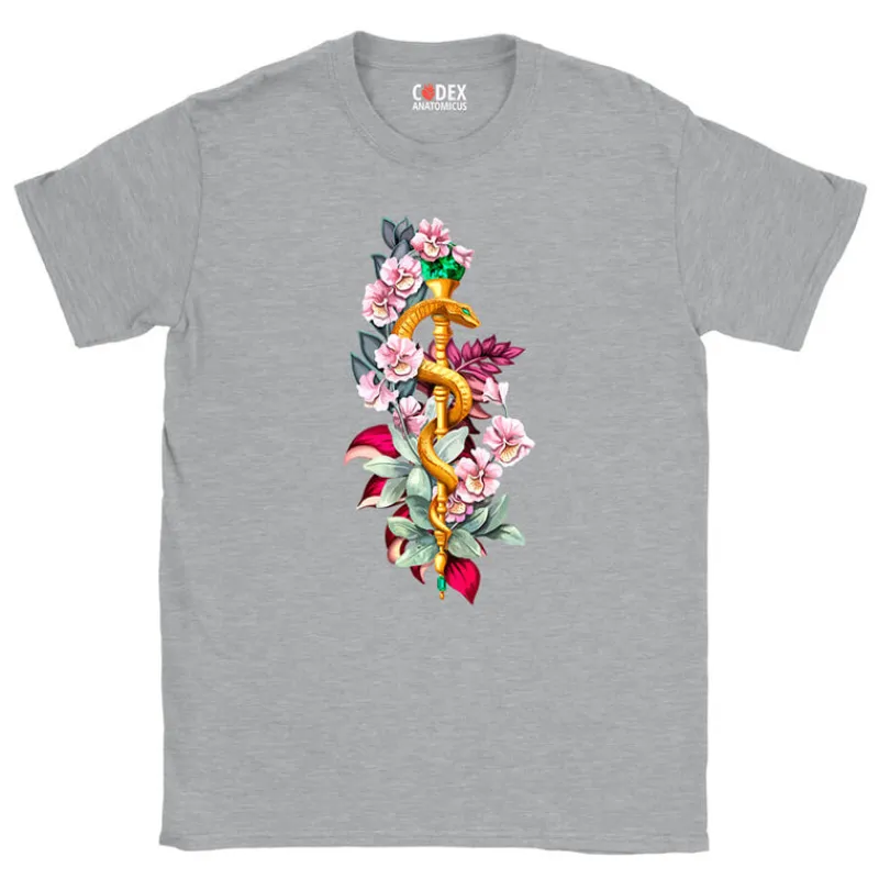 Codex Anatomicus T-shirts^Rod of Asclepius T-Shirt - Floral