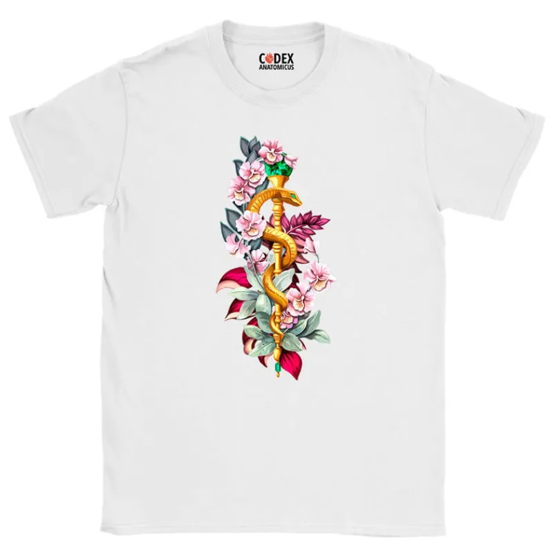 Codex Anatomicus T-shirts^Rod of Asclepius T-Shirt - Floral
