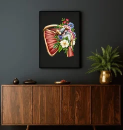 Codex Anatomicus Skull & Skeleton^Rotator cuff tear - Floral - Black