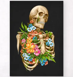 Codex Anatomicus Skull & Skeleton^Skeleton anatomy - Floral - Black