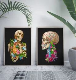 Codex Anatomicus Skull & Skeleton^Skull anatomy II - Floral - Black