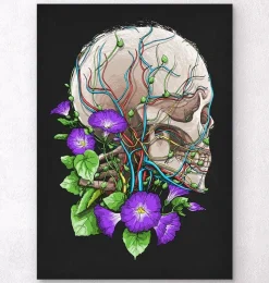 Codex Anatomicus Skull & Skeleton^Skull with flowers - Black
