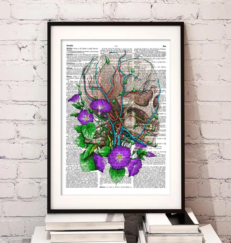 Codex Anatomicus Skull & Skeleton^Skull with flowers - Dictionary page