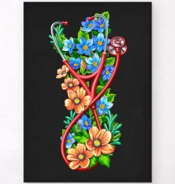 Codex Anatomicus Heart Anatomy^Stethoscope with flowers - Black