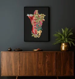 Codex Anatomicus Full Body Anatomy^Torso muscles & bones - Floral - Black